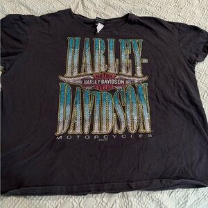 Harley-Davidson Rhinestone Graphic Cropped Tee • Size XL • Excellent Condition •
